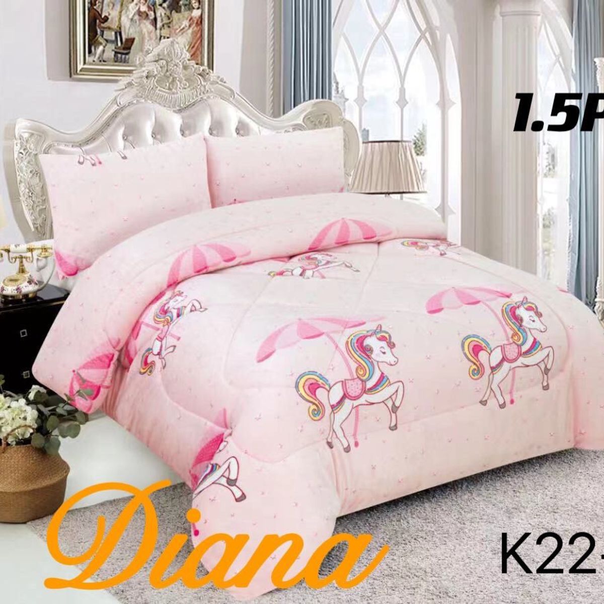 GENERICO - Cobertor de invierno de plush y chiporro 1,5 Plaza Rosa Pony