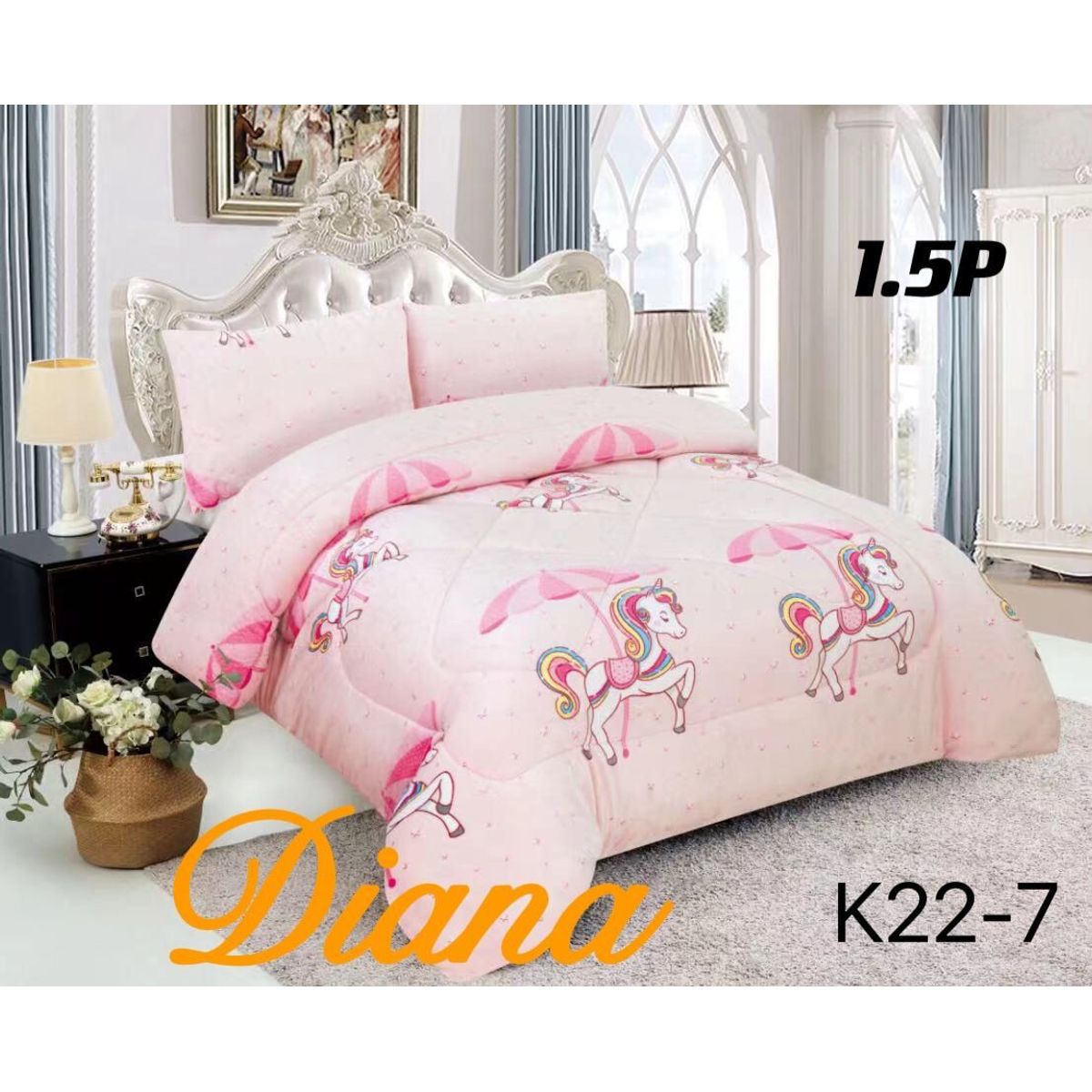 GENERICO - Cobertor de invierno de plush y chiporro 1,5 Plaza Rosa Pony