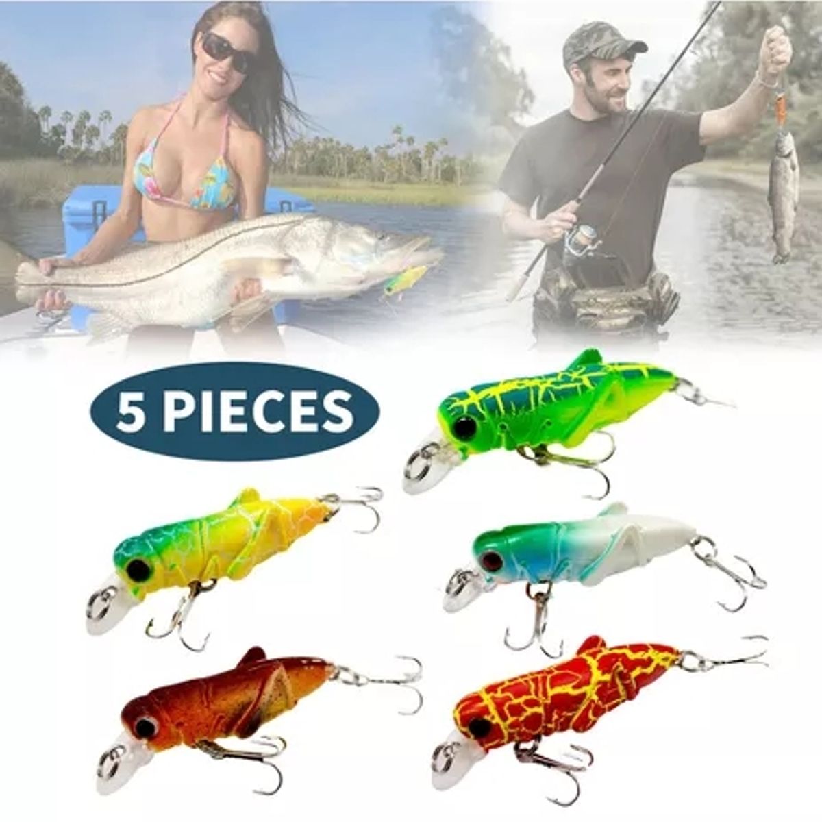 GENERICO - Kit Señuelos De Pesca 5 Piezas Para Agua Insecto 5cm