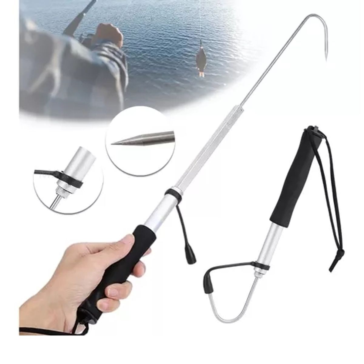GENERICO - Gancho Garfio Anzuelo Pesca Telescópic 89cm Acero Inoxidable