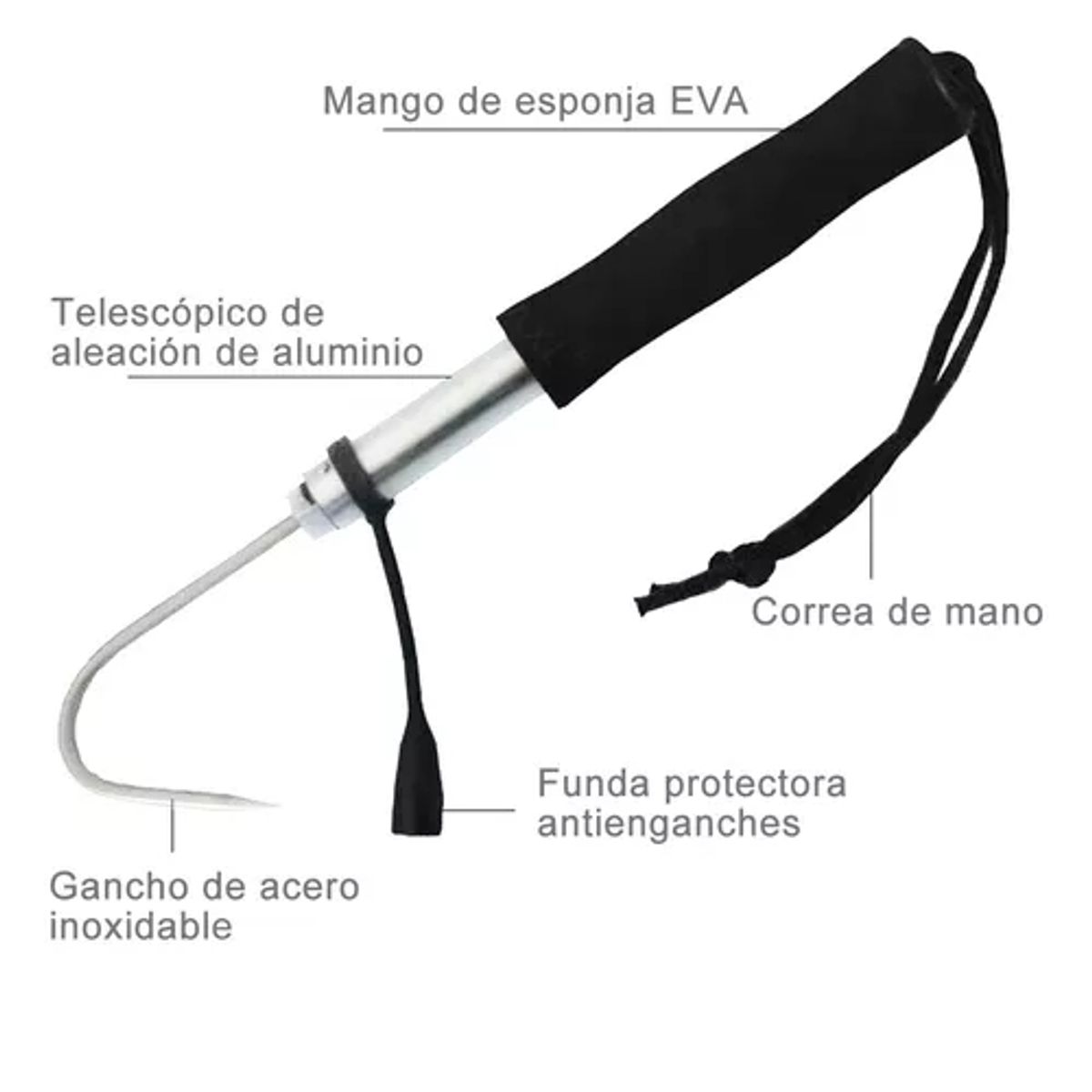 GENERICO - Gancho Garfio Anzuelo Pesca Telescópic 89cm Acero Inoxidable