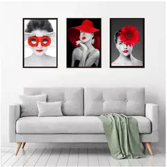 GENERICO - Cuadros Decorativos Negro y Rojo Pack X 3 Uds 35x50 Cm C/u