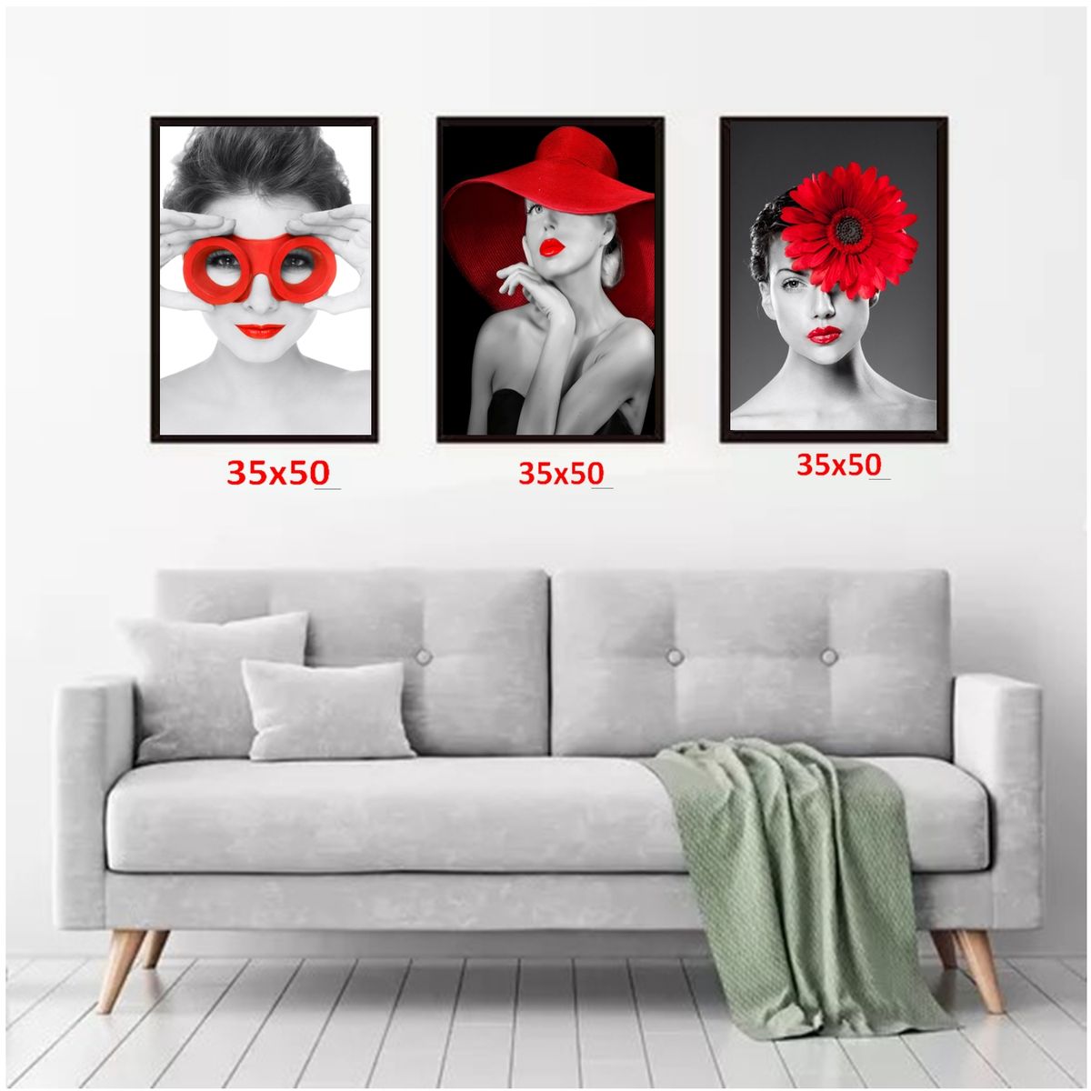 GENERICO - Cuadros Decorativos Negro y Rojo Pack X 3 Uds 35x50 Cm C/u