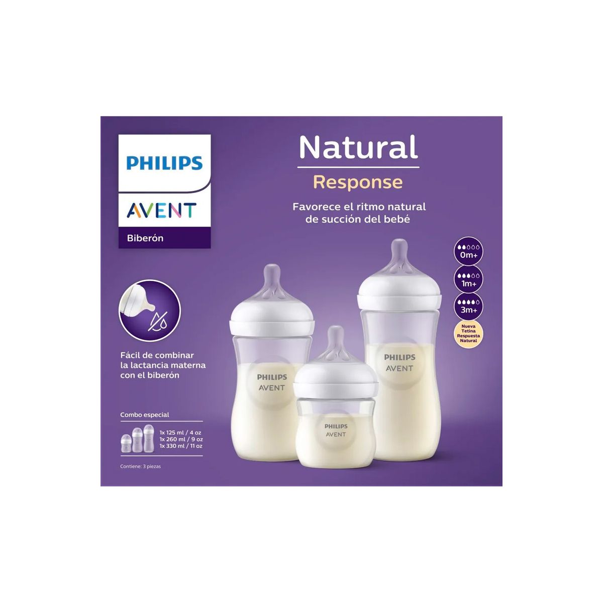 AVENT - Set 3 Mamaderas Avent Natural SCD838/27 125+260+330ml
