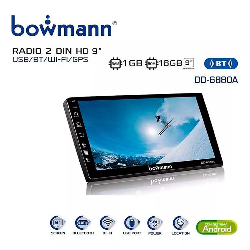 BOWMANN - Radio 2 Din Hd 9 Android 12.0 Wifi Bt Gps Dd-6880a Bowmann