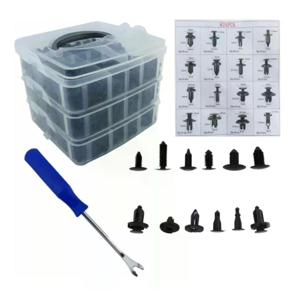 GENERICO - Kit Clip Broche Pvc Plásticos Auto 625 Unidades