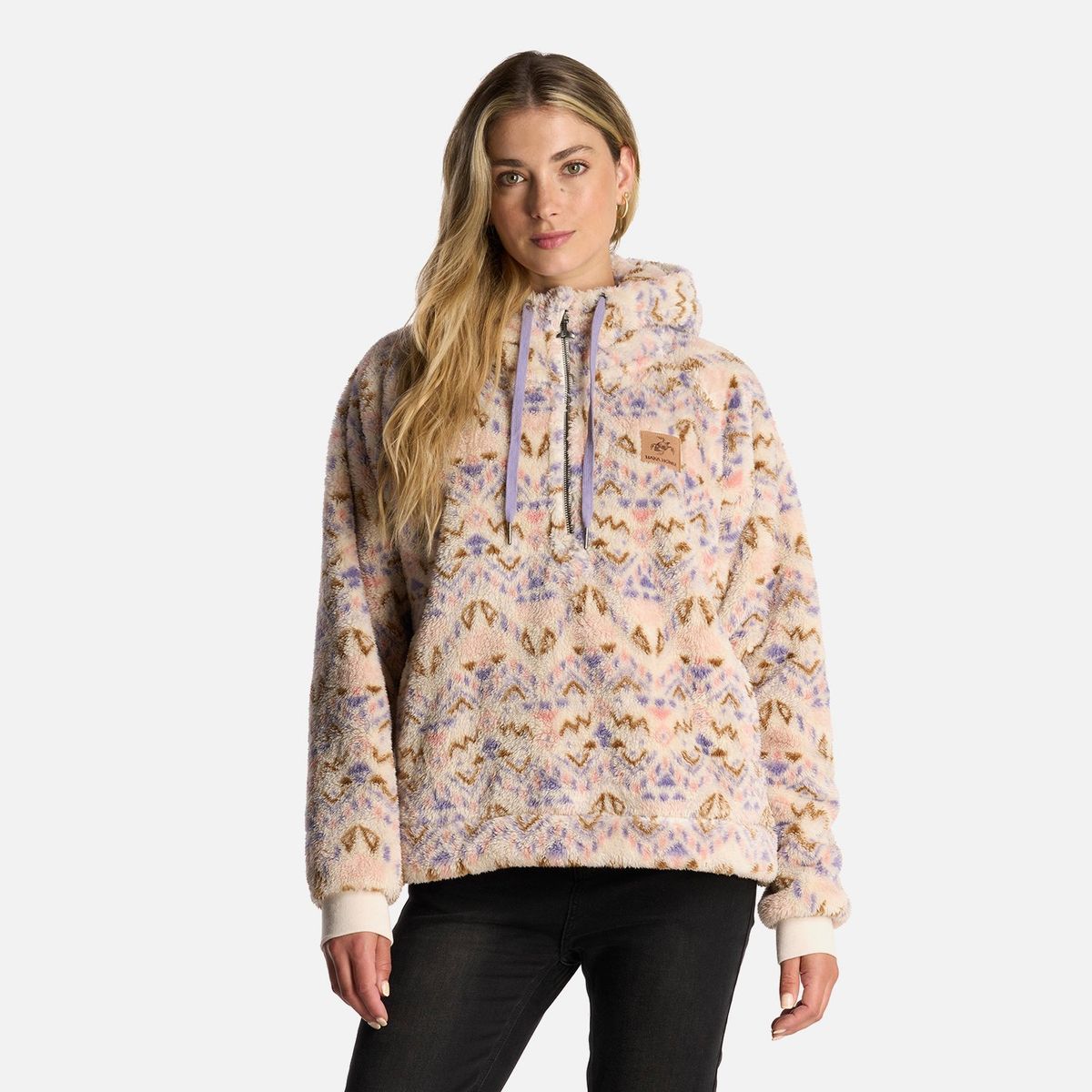 HAKA HONU - Poleron Mujer Cangur-oso Print Beige Haka Honu