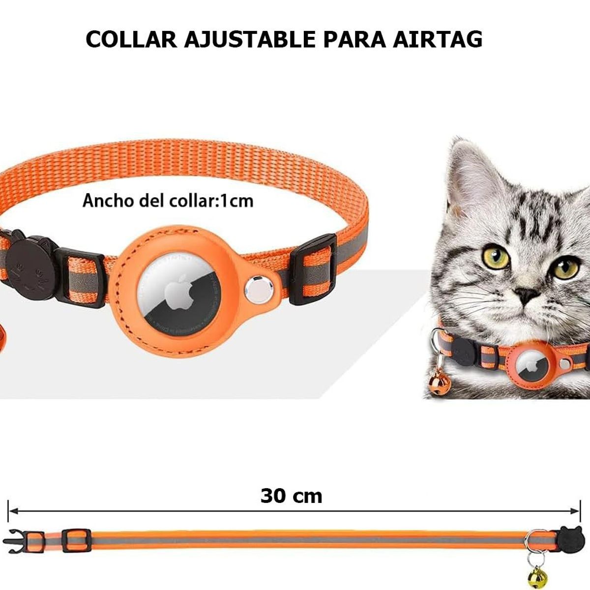 GENERICO - Collar Con Sonaja Para Gatos Airtag Antipérdida Naranja