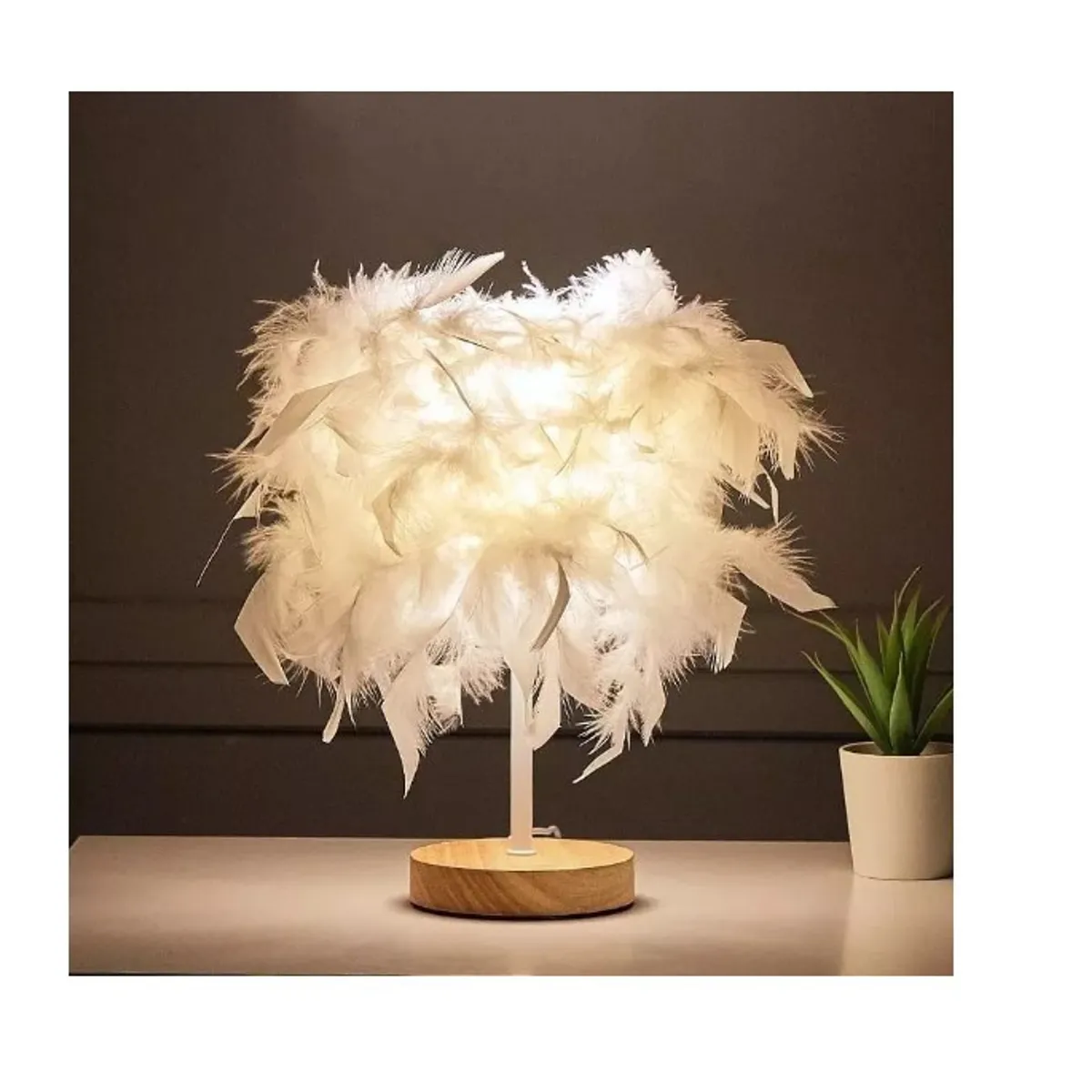 GENERICO - Lampara De Mesa Velador Plumas Decorativa Usb