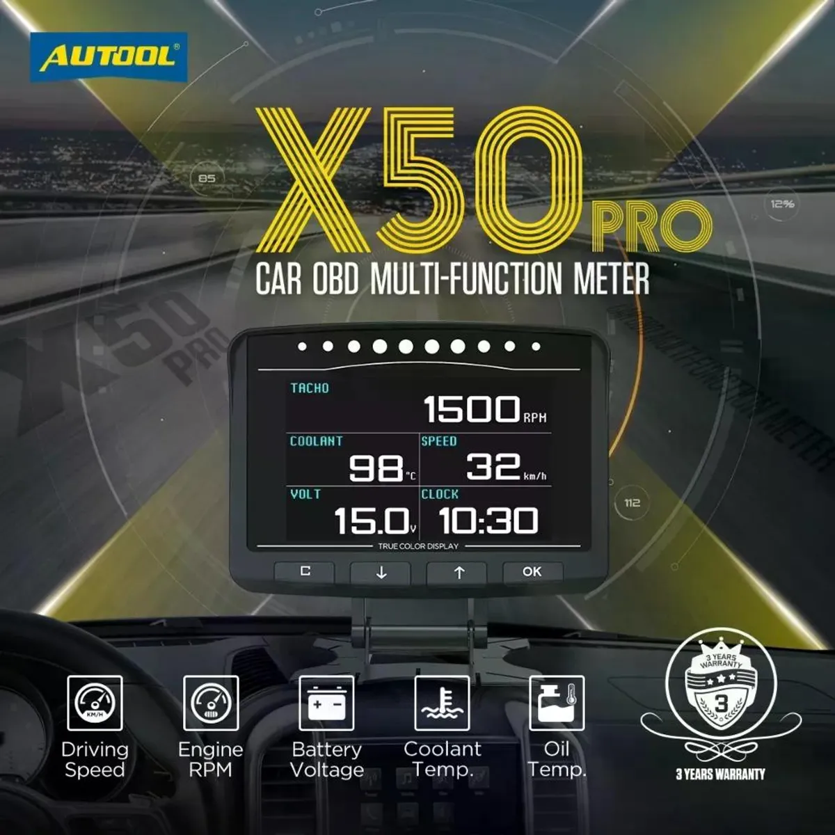 GENERICO - X50 Pro Autool Medidor Multifunción Obd2 Hud Automotriz