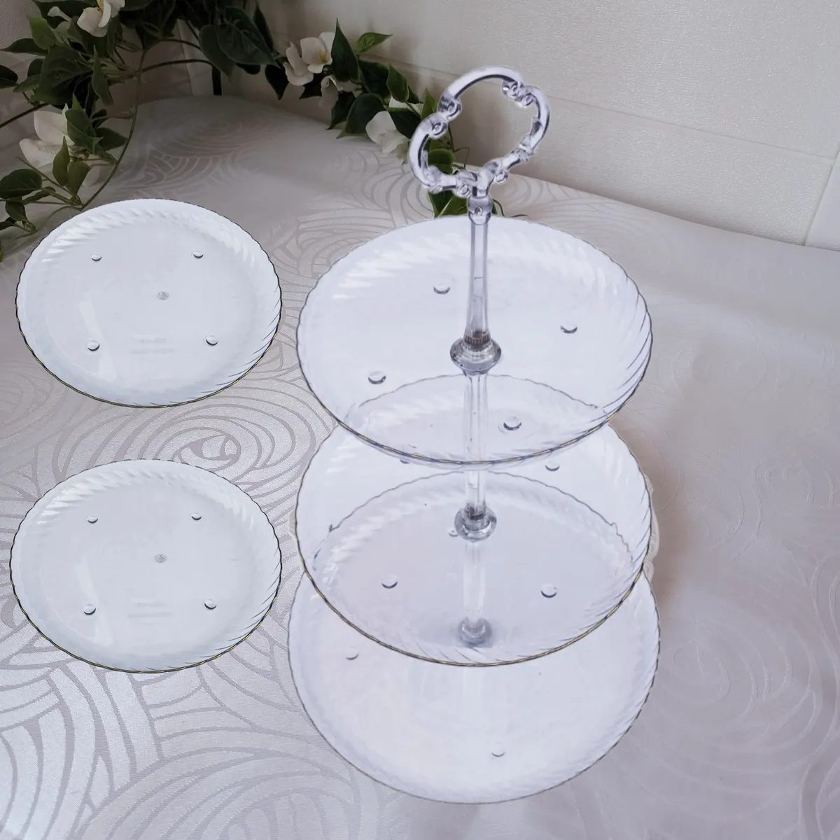 GENERICO - Set 3 Piezas Candy Bar (Porta Cupcake y Platitos) - Transparente