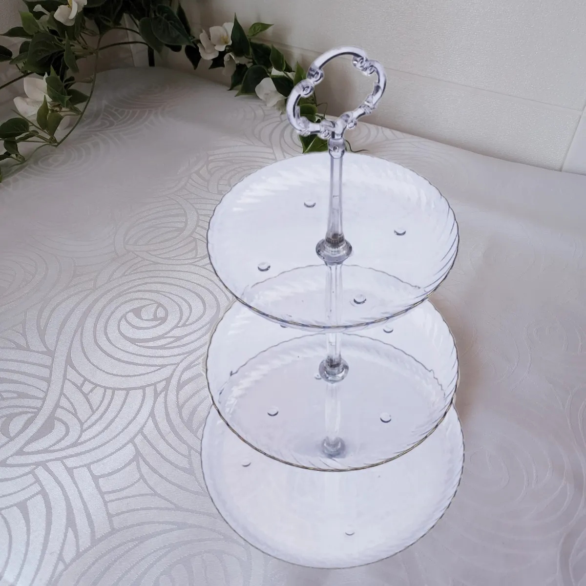 GENERICO - Set 3 Piezas Candy Bar (Porta Cupcake y Platitos) - Transparente