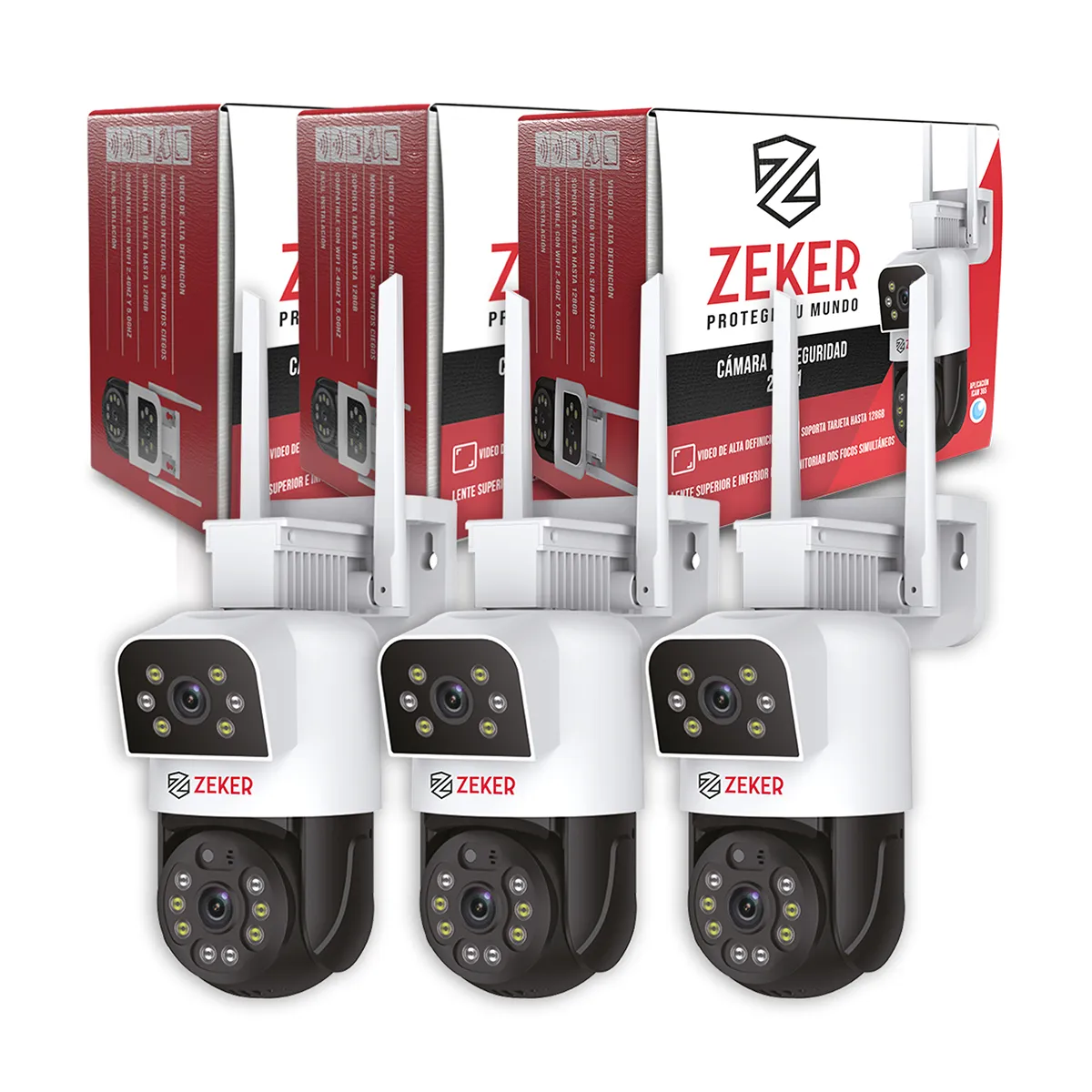 ZEKER - Pack x3 Cámara De Seguridad 5G Zeker Doble 4MP Impermeable