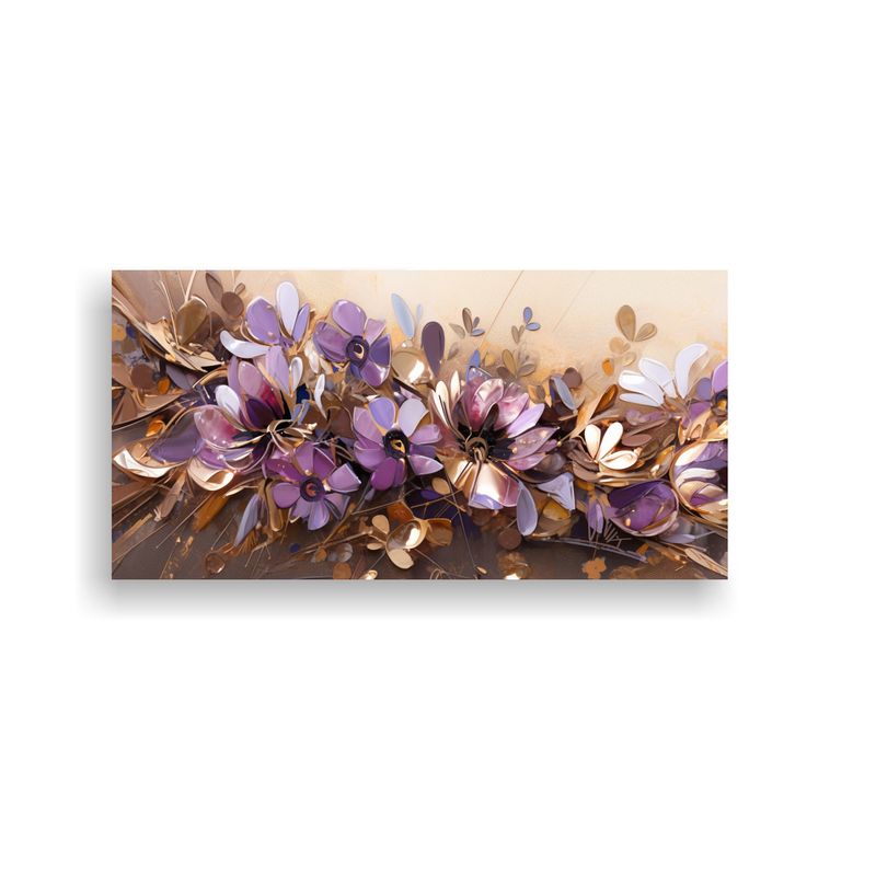 GENERICO - Cuadro De Arte Floral Morado Y Dorado Para Decoración De Pa 160x80cm