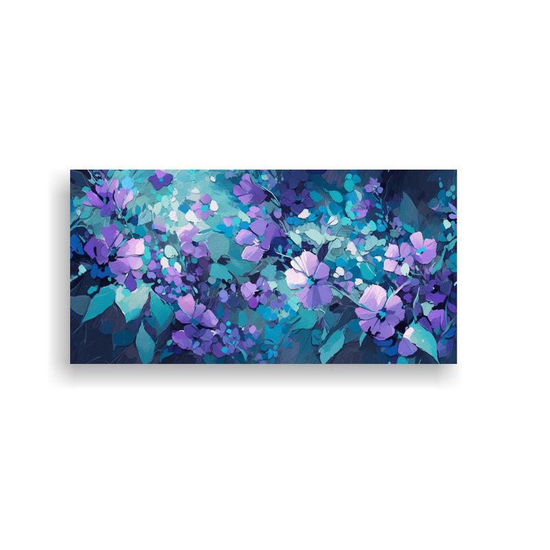 GENERICO - Cuadro De Flores En Tela De Tono Morado Y Turquesa 160x80cm