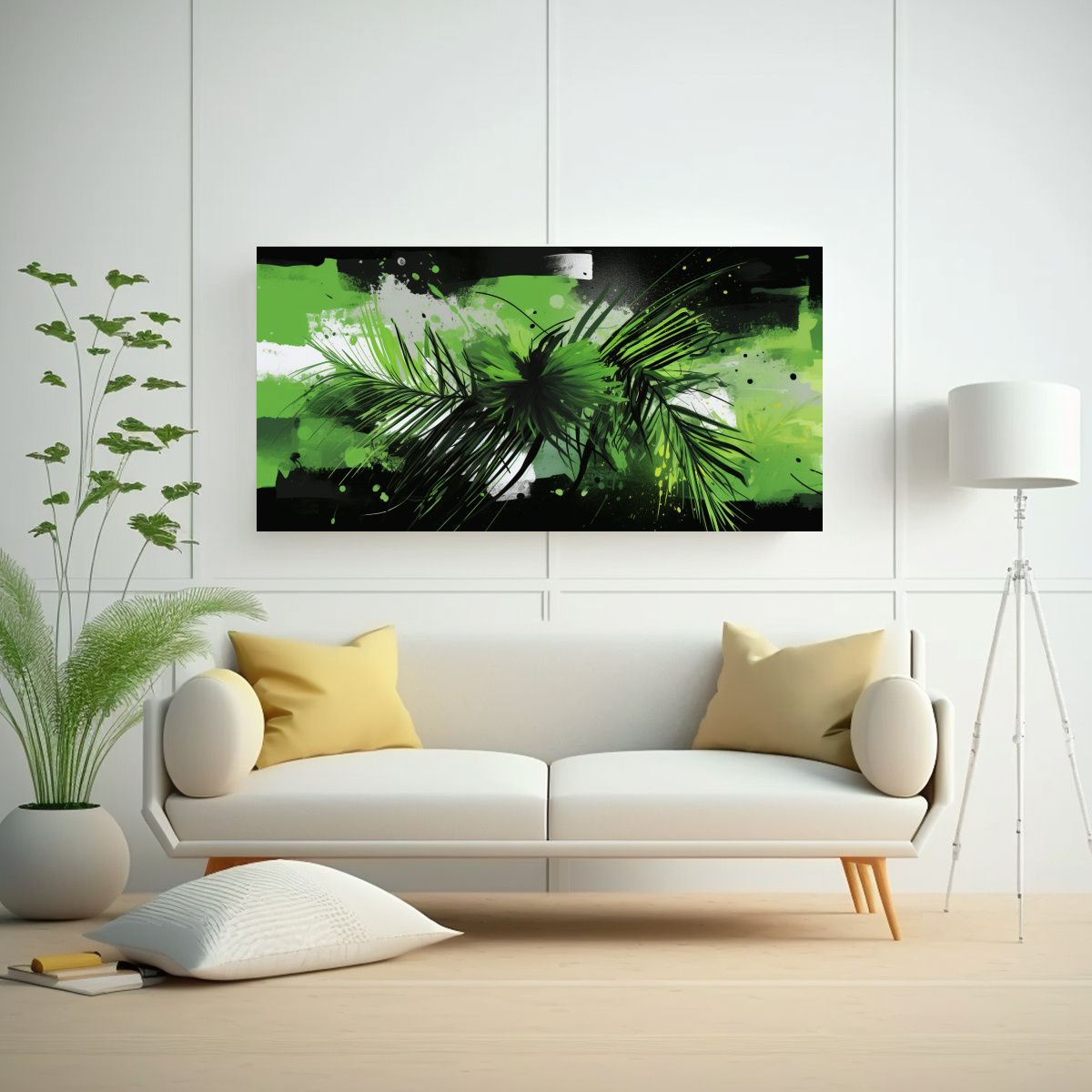 GENERICO - Cuadro Espectacular De Palmeras En Verde Y Negro Ambiente Ne 160x80cm