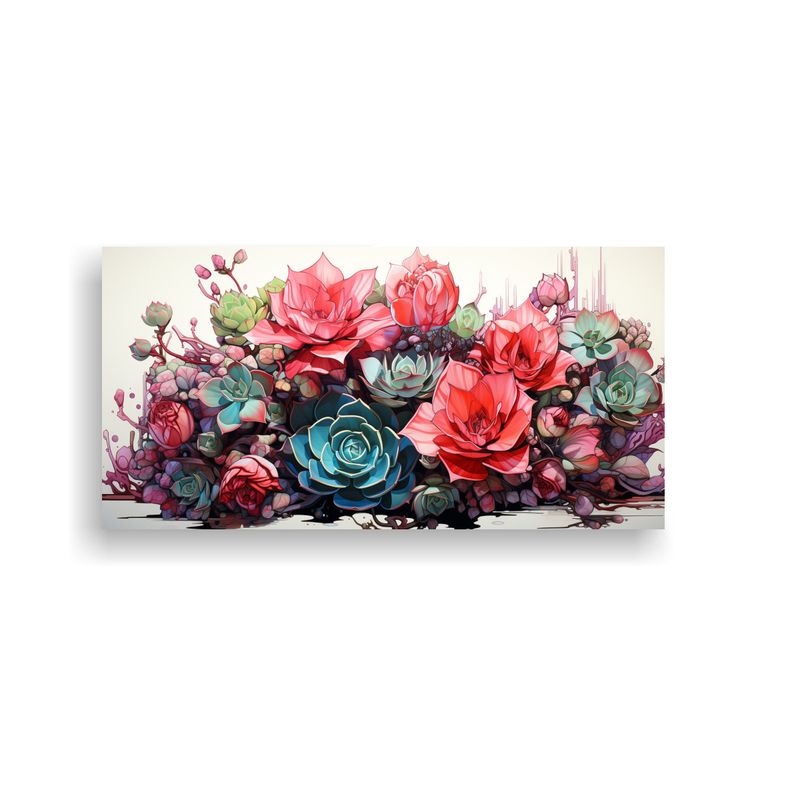 GENERICO - Cuadro De Imagen Plantas Suculentas En Colores Verde Y Rosa, 160x80cm