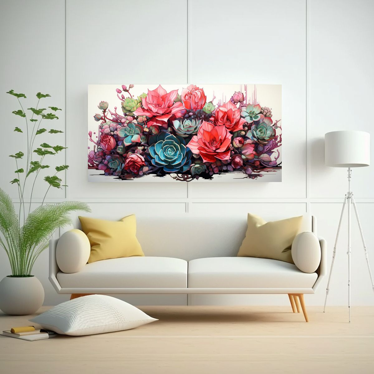 GENERICO - Cuadro De Imagen Plantas Suculentas En Colores Verde Y Rosa, 160x80cm