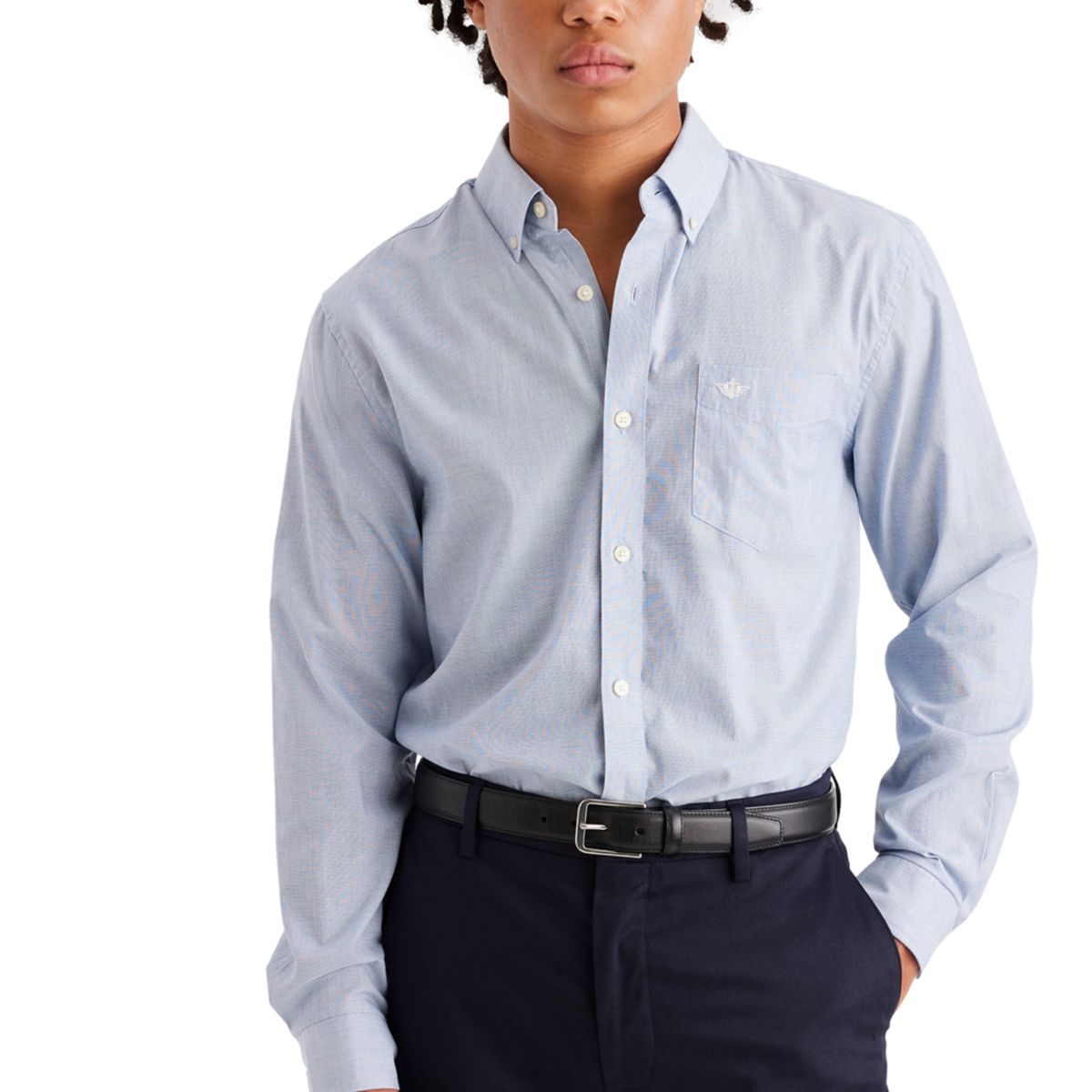 DOCKERS - Camisa Hombre LS Stain Defender Classic Fit Celeste Dockers