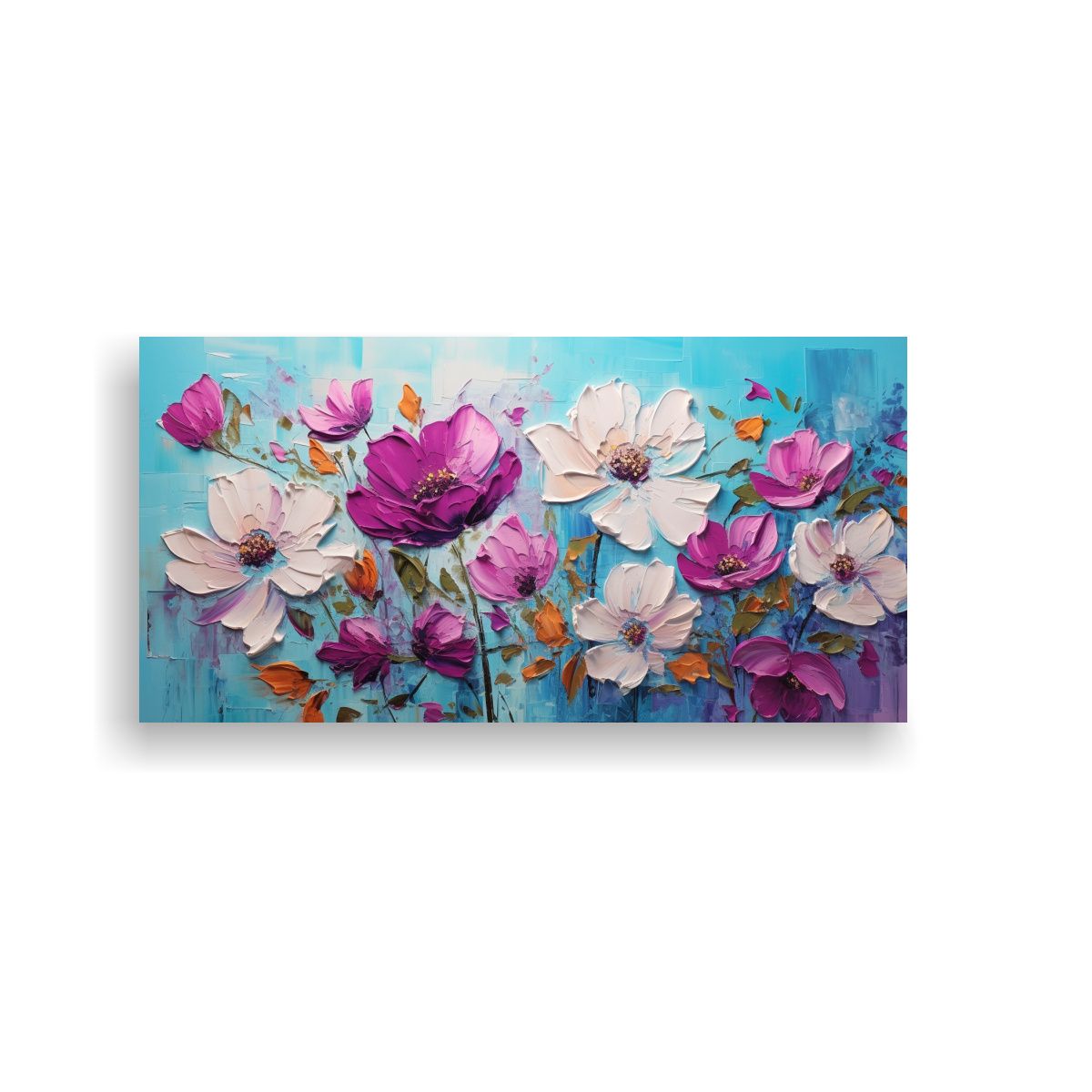 GENERICO - Cuadro Fotografía Efecto Visual Flores Turquesa Y Rosa En L 80x40cm