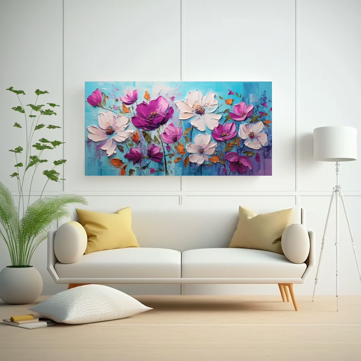 GENERICO - Cuadro Fotografía Efecto Visual Flores Turquesa Y Rosa En L 80x40cm