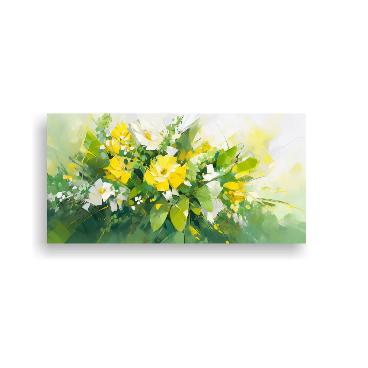 GENERICO - Cuadro Movimiento Mágico De Flores Amarillas Y Verdes En Li 160x80cm.