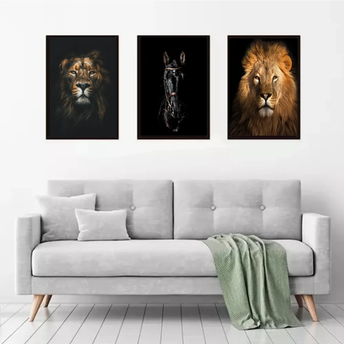 GENERICO - Cuadros Decorativos Retrato de  león Pack X 3 Uds. 35x50 Cm C/u