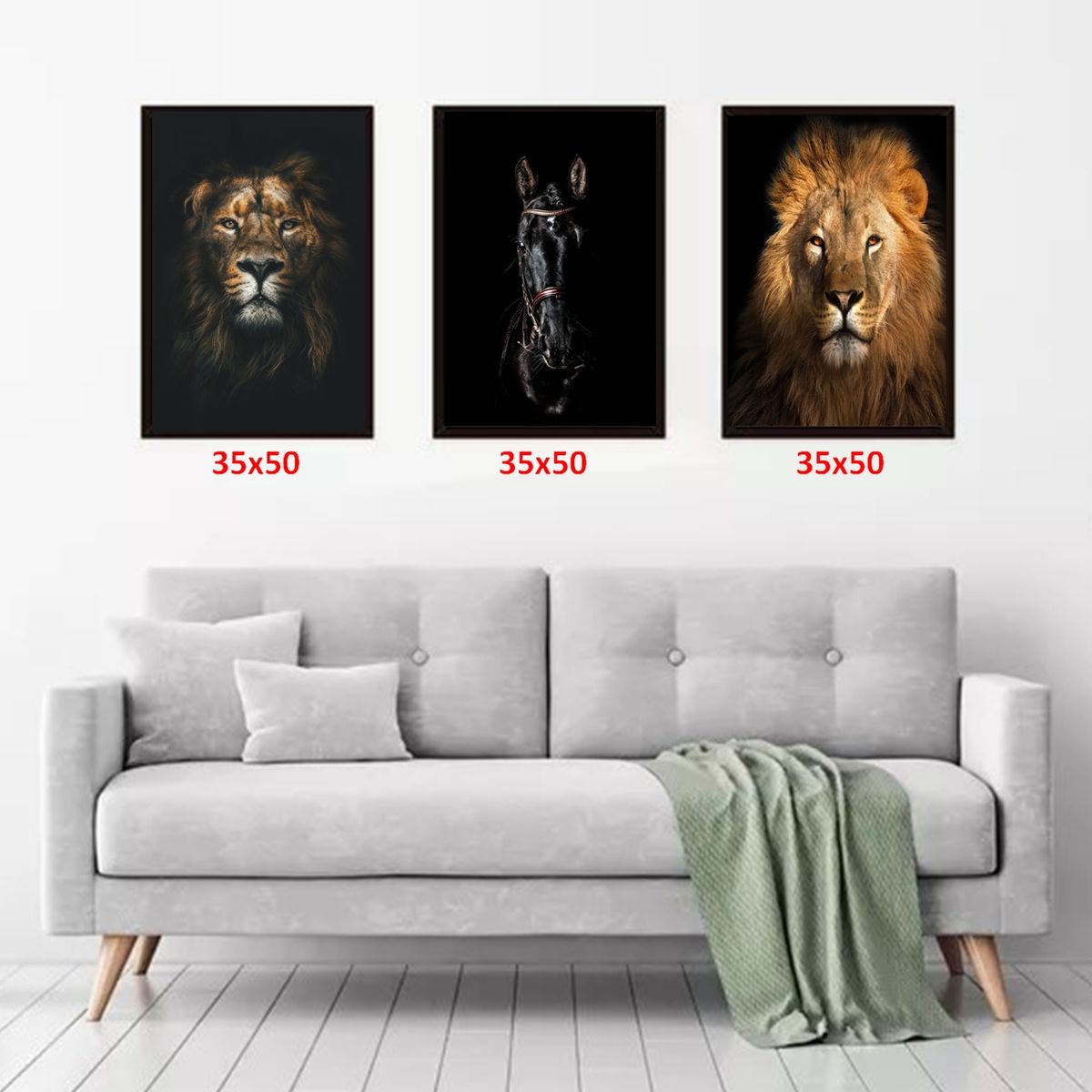 GENERICO - Cuadros Decorativos Retrato de  león Pack X 3 Uds. 35x50 Cm C/u