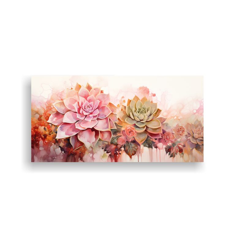 GENERICO - Cuadro Dibujo Riqueza Visual Suculentas Flores Oro Y Rosa Pi 160x80cm