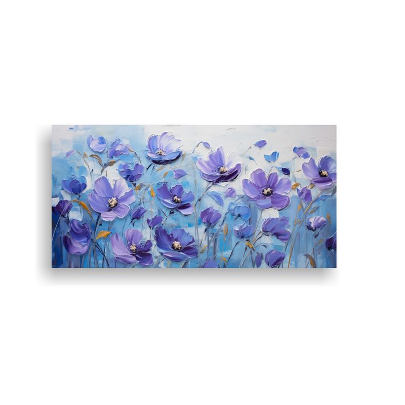 GENERICO - Pintura En Tela De Colores Morados Y Azules De Flores En Dec 160x80cm