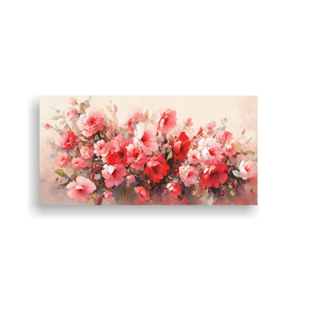 GENERICO - Pintura En Bastidor Horizontal Con Flores Rojas Y Rosadas En 160x80cm