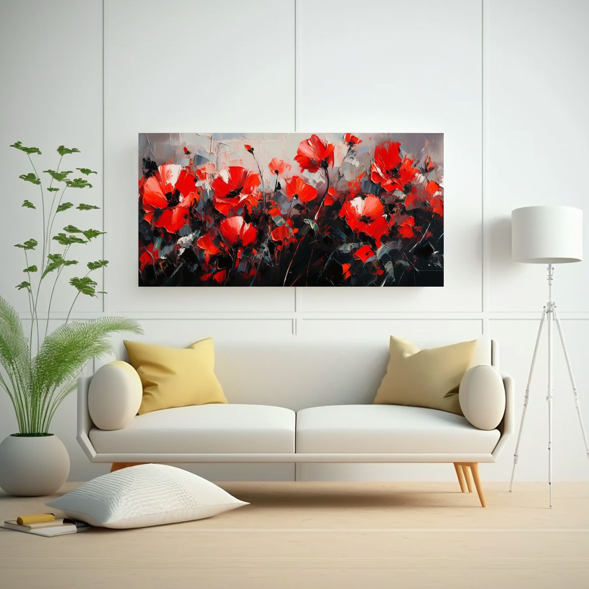 GENERICO - Lienzo De Tela Con Detalle De Flores Rojas Y Negras En La Pi 160x80cm