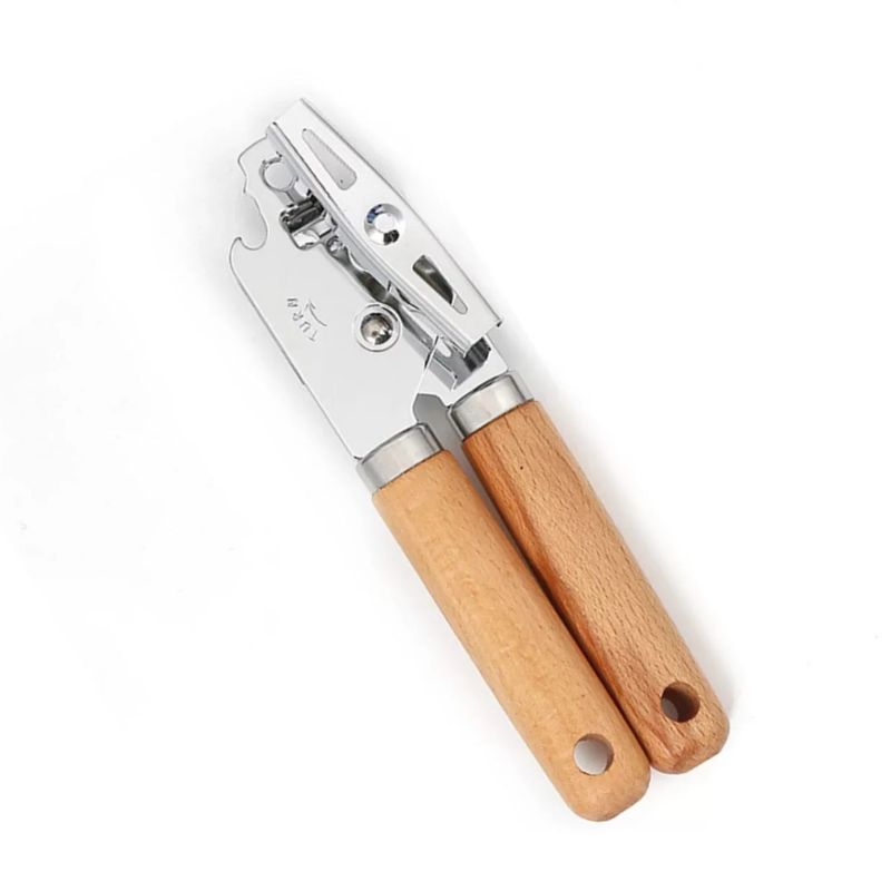 GENERICO - Abrelatas Tipo Mariposa Metalico Mango Madera con Destapador