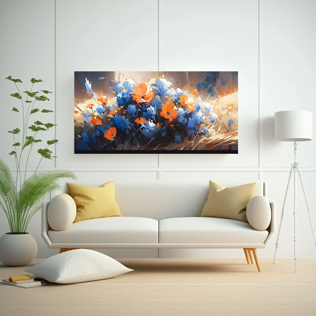 GENERICO - Pintura En Bastidor Estilo Galería: Flores En Colores Naran 160x80cm.