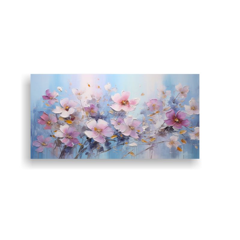 GENERICO - Pintura Al óleo De Flores En Tonos Rosa Y Azul Sobre Lienzo 160x80cm