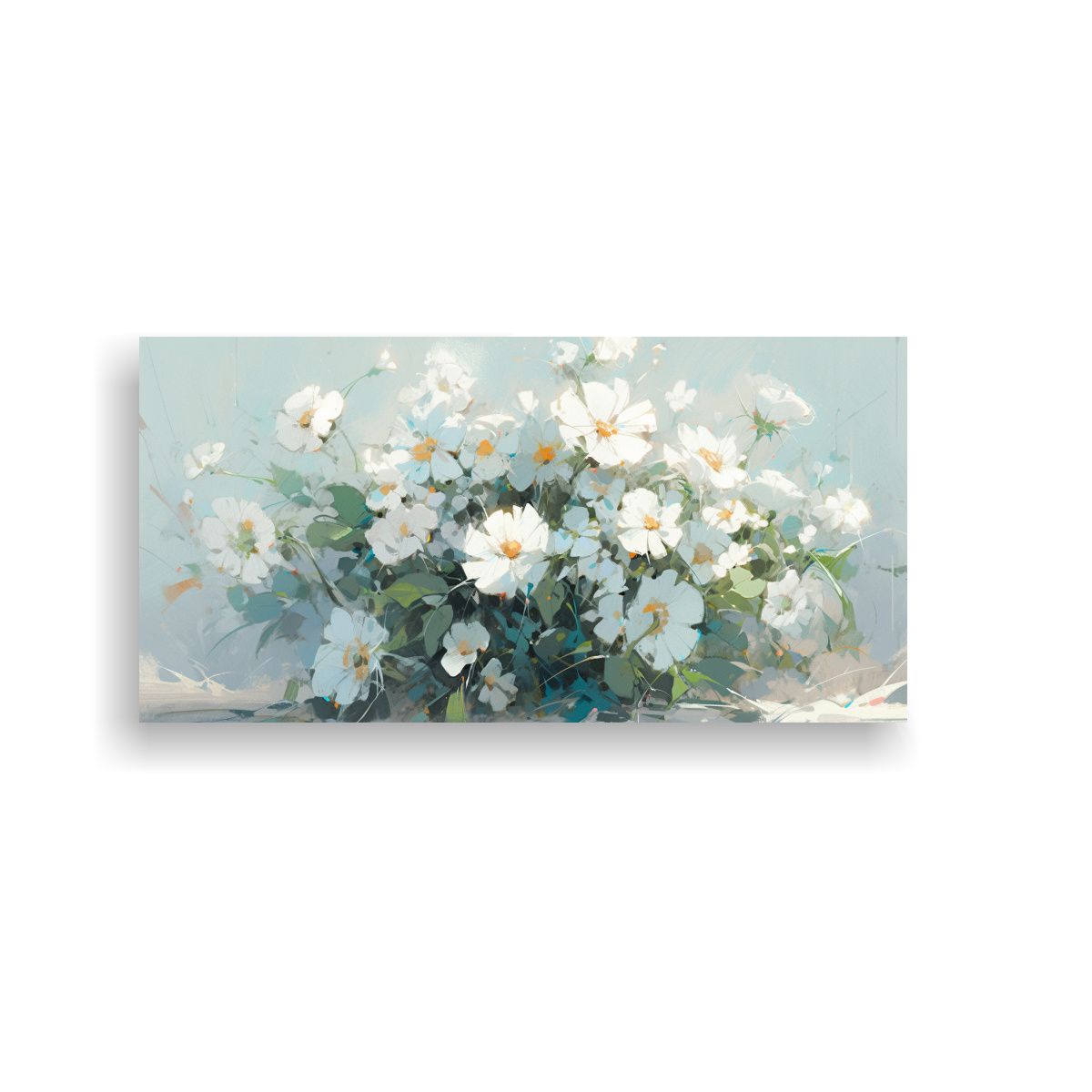 GENERICO - Pintura De Flores Blancas Y Turquesas En Lienzo Arte Concept 160x80cm