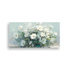 GENERICO - Pintura De Flores Blancas Y Turquesas En Lienzo Arte Concept 160x80cm