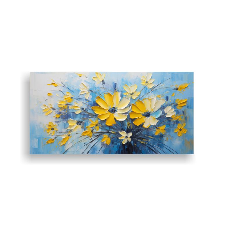 GENERICO - Pintura De Flores Amarillas Y Azules En Lienzo Para Decoraci 160x80cm