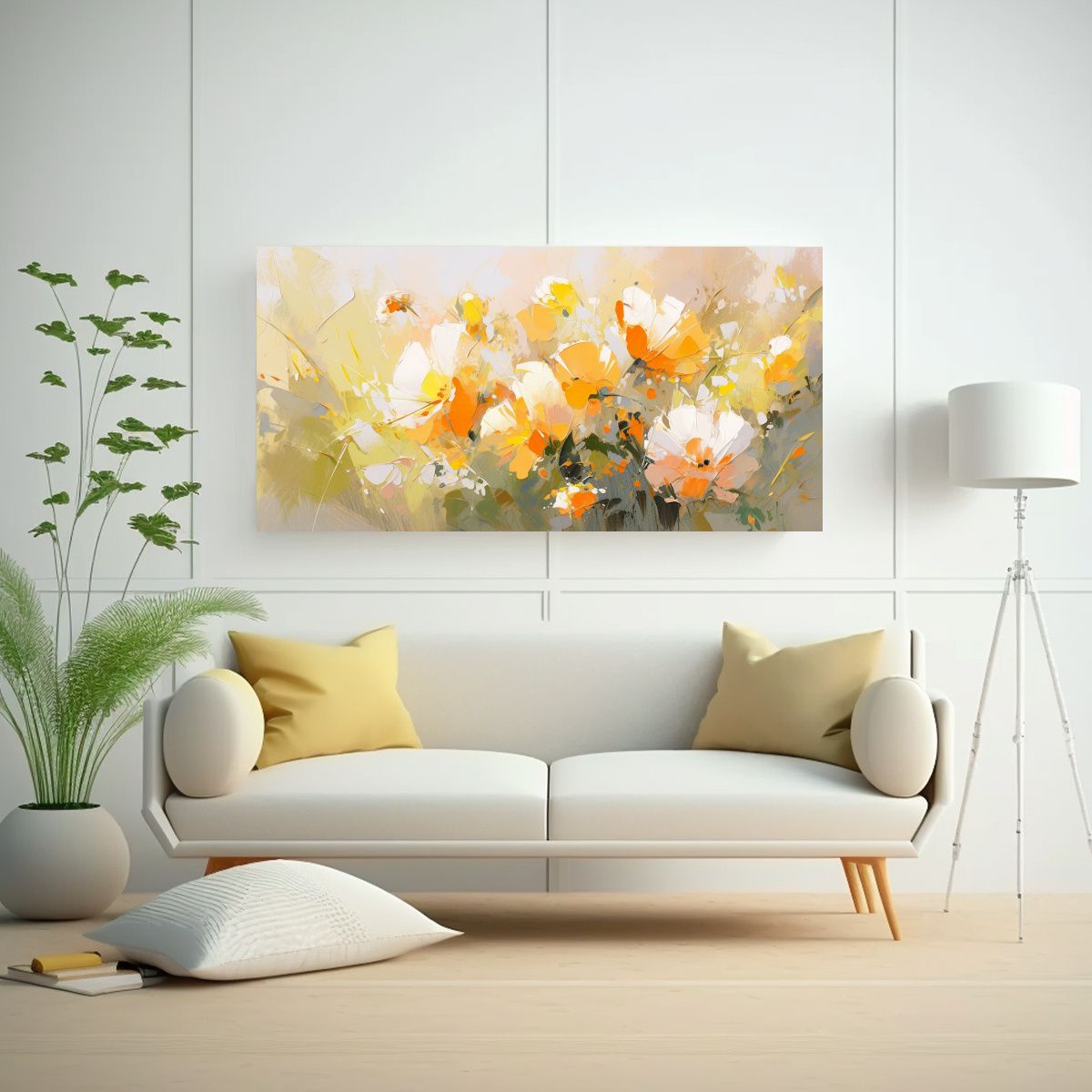 GENERICO - Pintura En Lienzo De Flores Amarillas Y Naranjas Con Intensi 160x80cm.