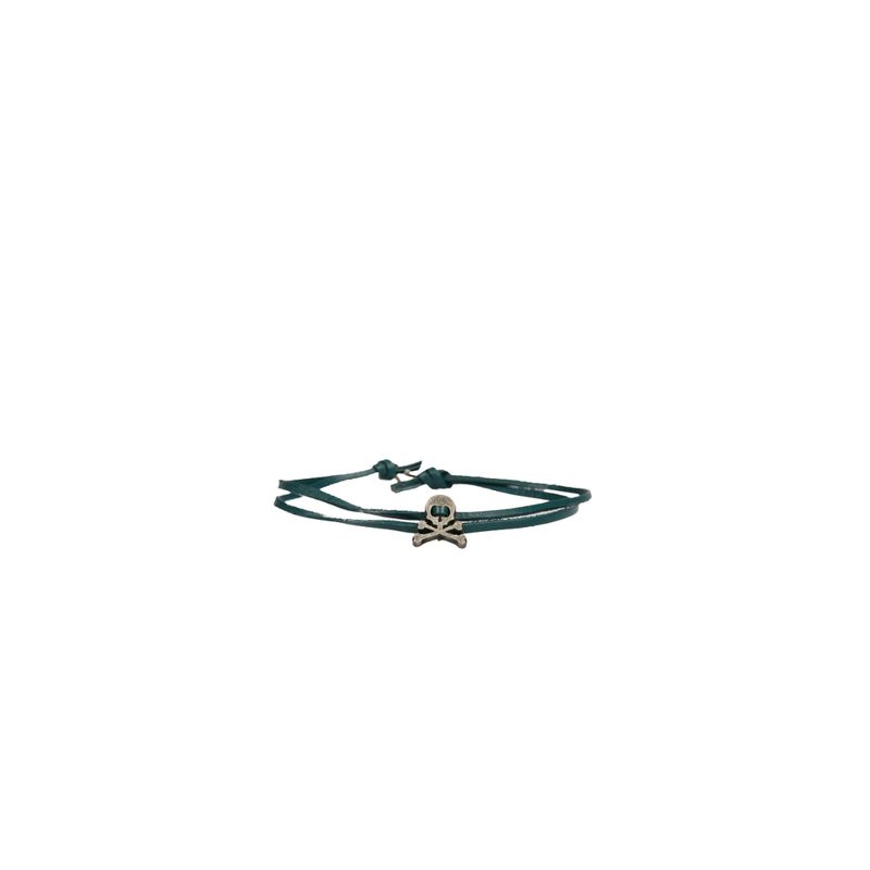 SCALPERS - Pulsera Calavera Cordón Piel Navy