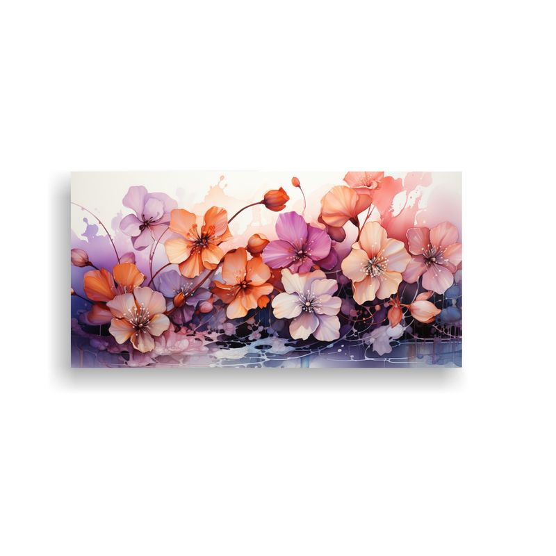GENERICO - Cuadro De Arte Fino Poder A Flores Violetas Colores Naranja  160x80cm
