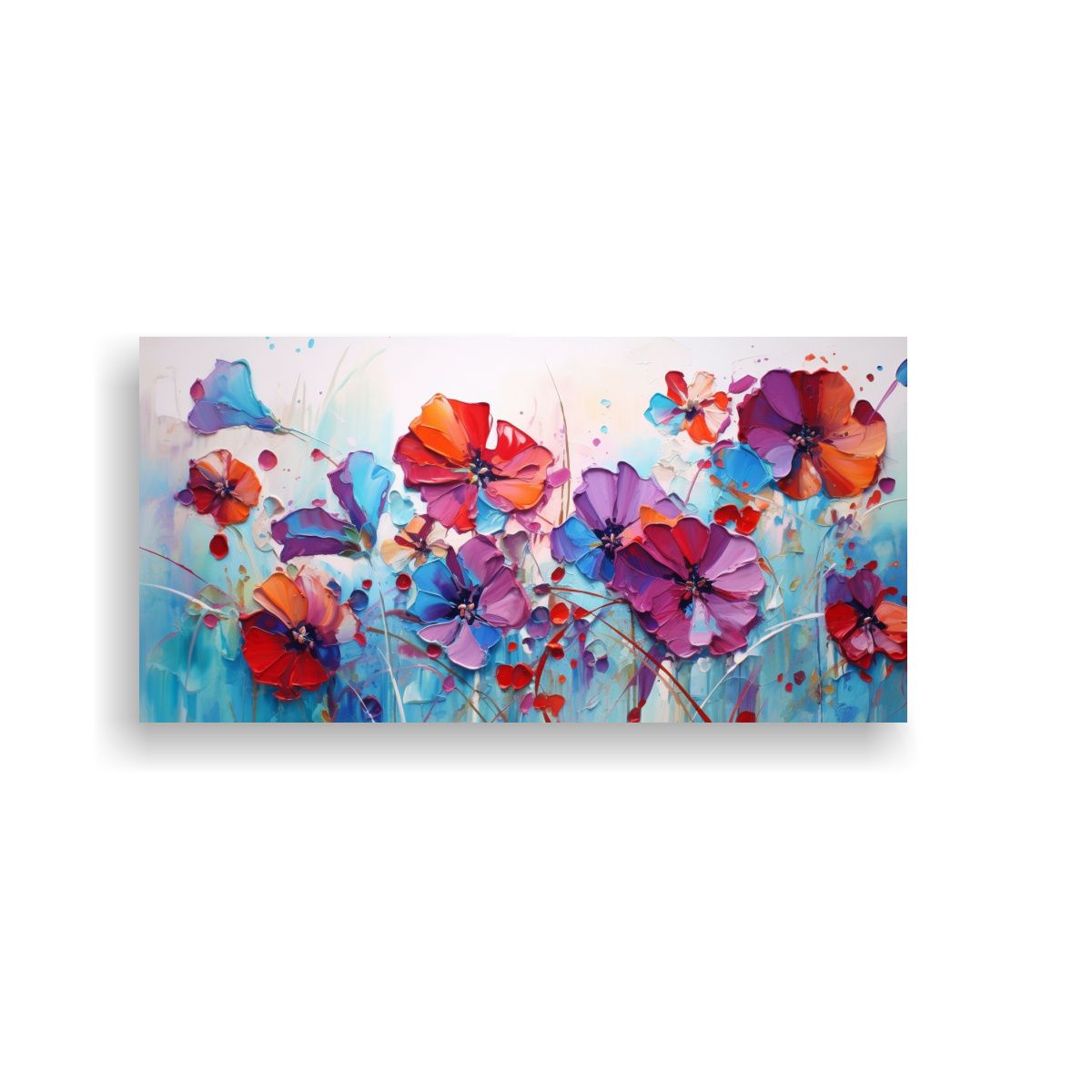 GENERICO - Cuadro Abstracto Con Colores Estrellados En Rojo Y Turquesa  160x80cm