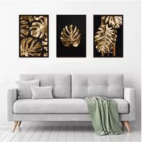 Cuadros Decorativos Hojas Doradas Pack X 3 Uds. 35x50 Cm C/u