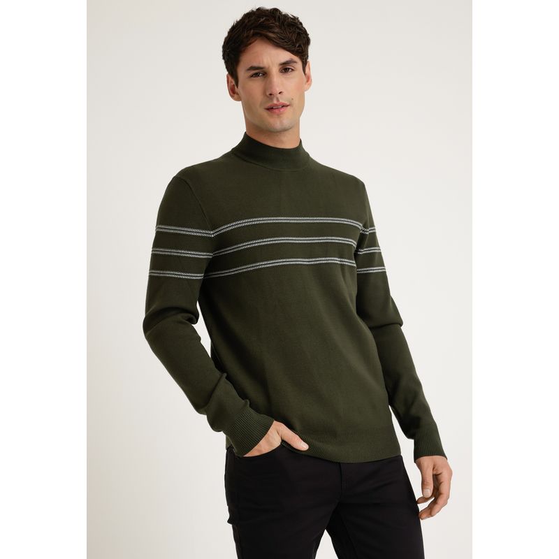 PERRY ELLIS - Sweater Hombre Cuello Alto Verde Oscuro Perry Ellis