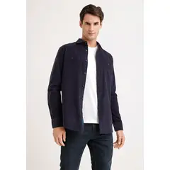 PERRY ELLIS - Camisa Hombre Manga Larga Micro Cotelé Navy
