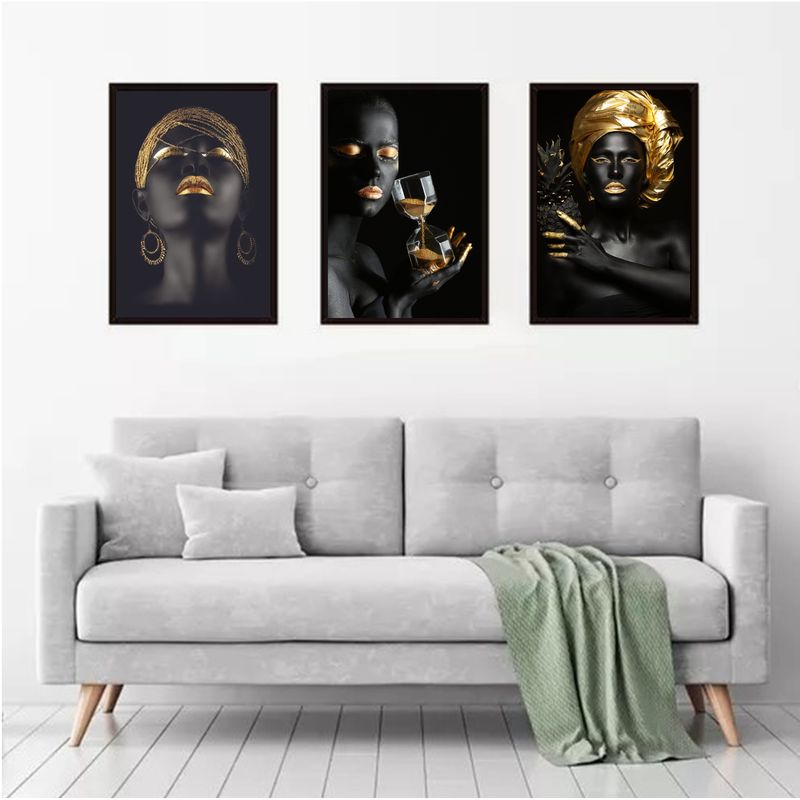 GENERICO - Cuadros Decorativos Mujer Negra Pack X 3 Uds. 35x50 Cm C/u