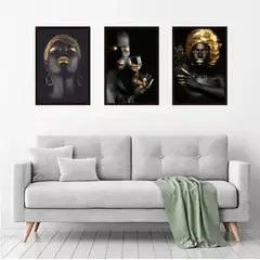 GENERICO - Cuadros Decorativos Mujer Negra Pack X 3 Uds. 35x50 Cm C/u