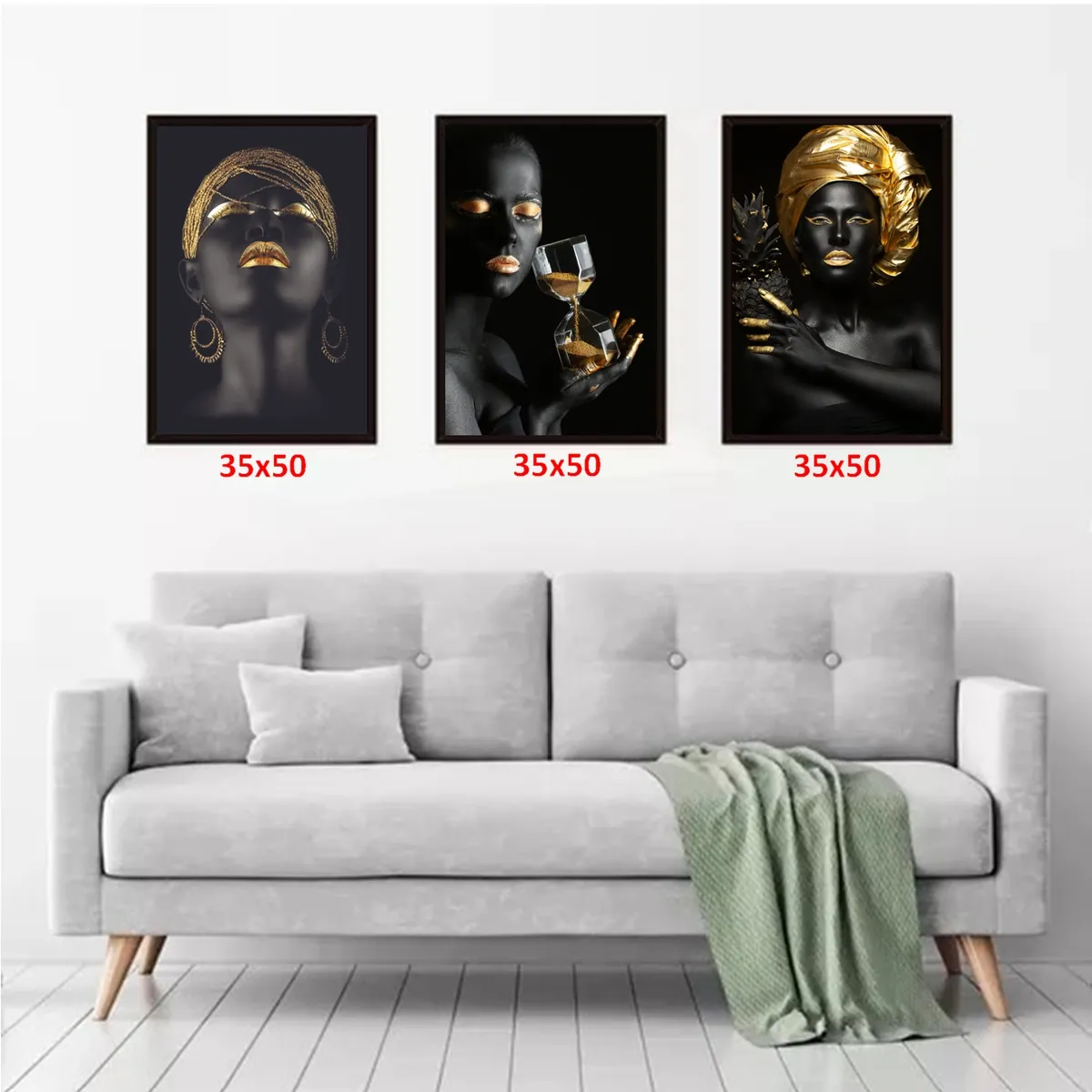 GENERICO - Cuadros Decorativos Mujer Negra Pack X 3 Uds. 35x50 Cm C/u