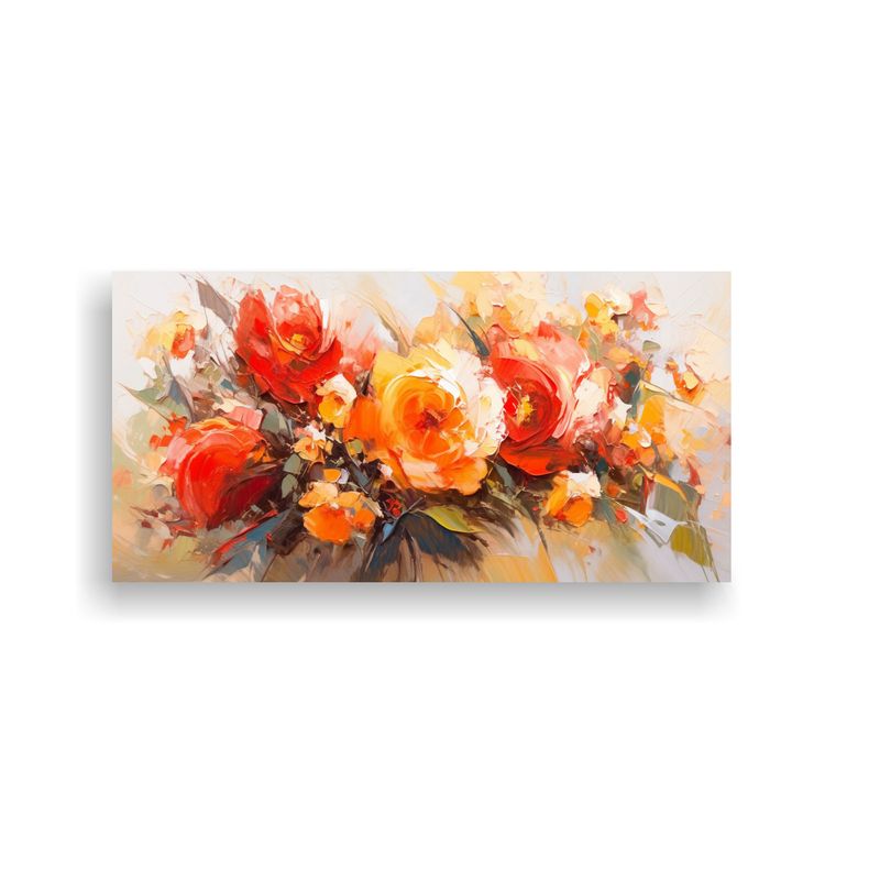 GENERICO - Pintura Armonía Amarillo Y Rojo En Lienzo De Flores 160x80cm