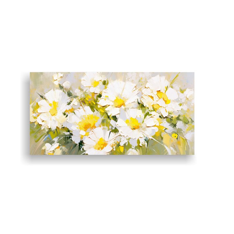 GENERICO - Lienzo De Tela Acuarela Moderno Amarillo Y Blanco Flores En  160x80cm